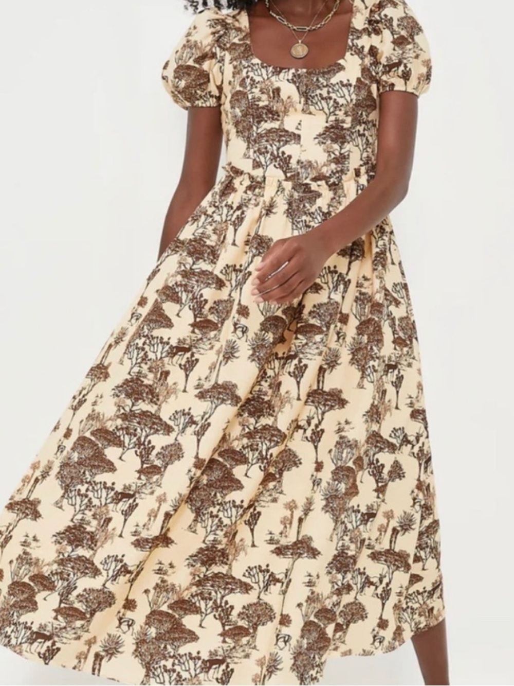 Tuckernuck Hyacinth House Brown Toile Camilla Corset Midi Dress, Size Small